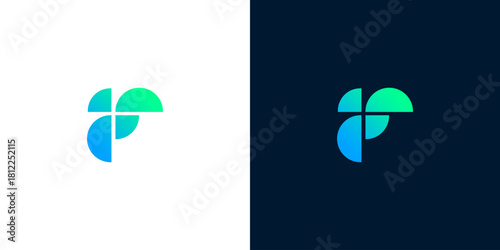 Abstract F Letter Logo Icon In Gradient Colors On White and Dark Blue Background
