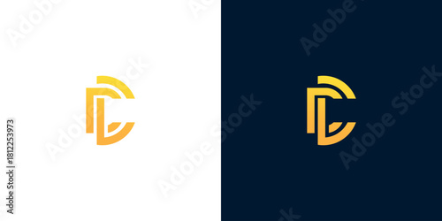Dynamic and elegant intertwined letter DC or CD monogram logo mark, crafted with a minimalist aesthetic and a sleek gradient color palette, ideal for professional businesses