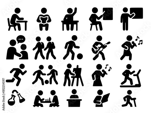 Illustration of school activities, silhouette version
