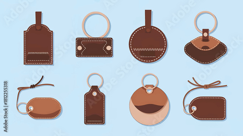 leather keychains flat lay Various shapes and styles of design