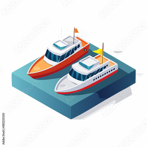 Two motorboats on water platform – vector illustration of leisure boats