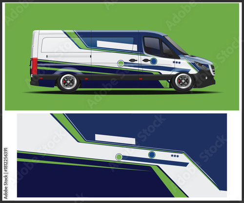 Van wrap design concept with abstract graphics for vehicle branding and advertising