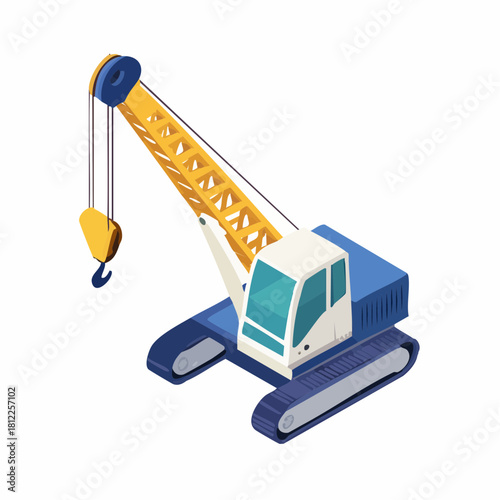 Crawler crane in blue and yellow – vector illustration of construction machinery