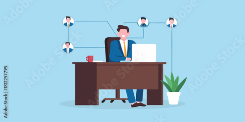 Businessman connecting with colleagues remotely on a laptop