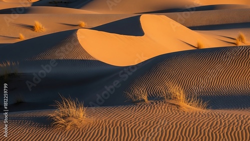 Fototapeta Naklejka Na Ścianę i Meble -  Golden Hour Serenity - A Desert Landscape of Rolling Sand Dunes.