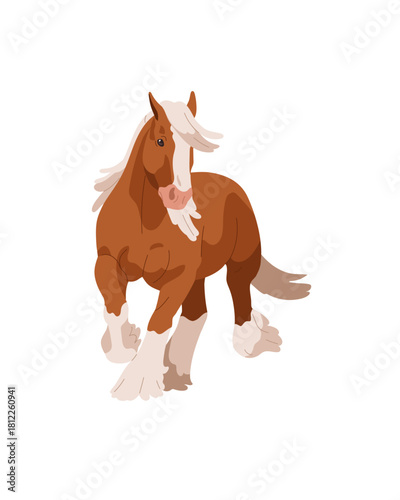 horse with a red scarf animal, horse, cow, farm, white, mammal, brown, cartoon, isolated, donkey, vector, illustration, milk, nature