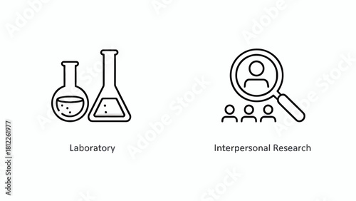 Laboratory and interpersonal research illustration for science technology business and social concepts white background