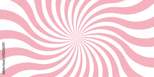 Candy color sunburst background. Abstract pink cream sunbeams design wallpaper. Vintage radial pattern with sunbeams or starburst strips. Ice cream, carnival, fair pastel backdrop.
