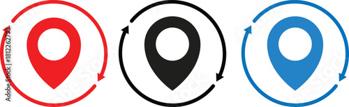 Refresh Location Icon Set. Map Position Update Icons. Map update and cycle symbols. Refresh position symbol. Reload map sign
