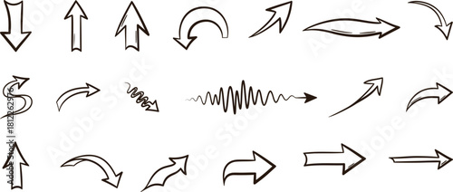 Hand drawn arrow set with various directions and styles