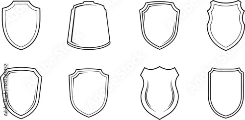 Hand drawn shield badge set with grunge texture effect