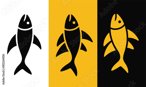 Stylized Fish Trio  Black and Gold Modern Vector Art