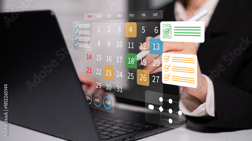 Foto Businessman working on schedule timeline calendar teamwork corporate management