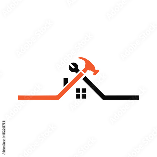 Roofer hammer house, home renovation, roof repair tool icon