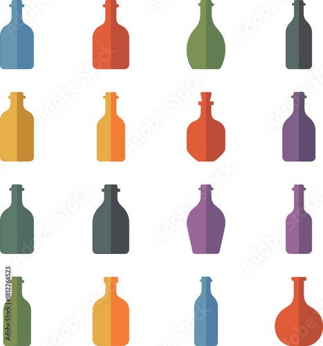 Squair size glass bottle icon bundle set colorful vector silhouette art clean background