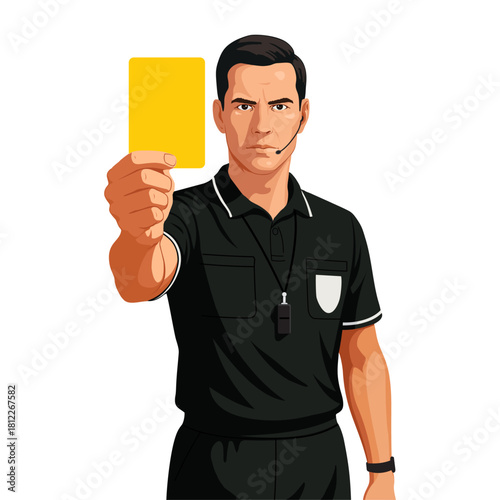 Football - soccer referee holding yellow card 