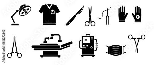 Surgical equipment icons for healthcare professionals, perfect for medical illustrations
