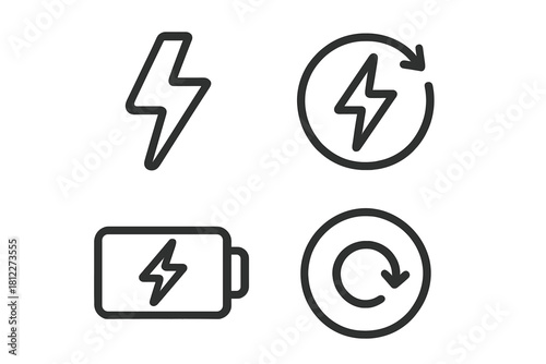 Outline symbols for electric power, battery charging status, and energy refresh