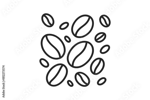 Seamless repeating background of scattered coffee beans in simple outline style