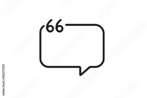 Minimalist outline speech bubble with quotation marks for testimonial or dialogue text box