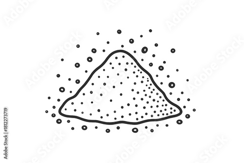 Small pile of granular material with floating dust particles on white background