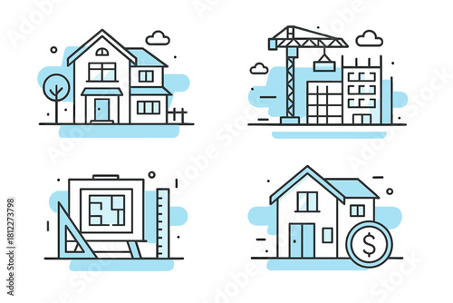 Architectural planning, residential property, building construction, and housing finance concepts