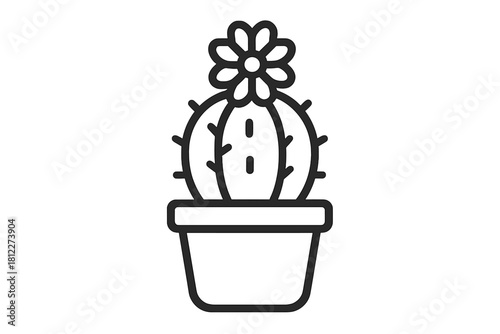 Blooming cactus houseplant in a small flowerpot representing desert flora and home decoration
