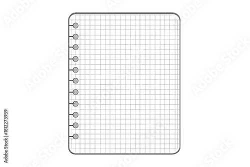 Blank sheet of squared graph paper with punched holes isolated on a white background