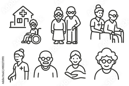 Elderly people receiving healthcare assistance in a nursing home environment