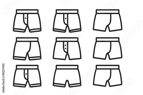 Set of men's underwear icons showing various styles like boxer shorts and briefs