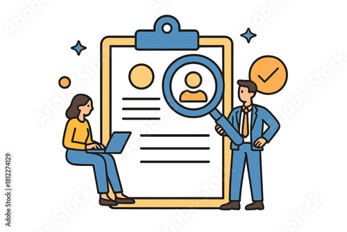 HR managers reviewing candidate resume and application documents for recruitment