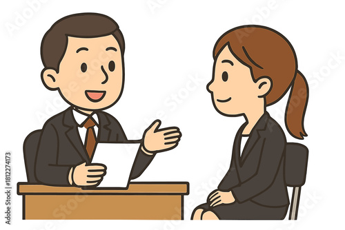 Professional man interviewing a female candidate across a desk during a business meeting