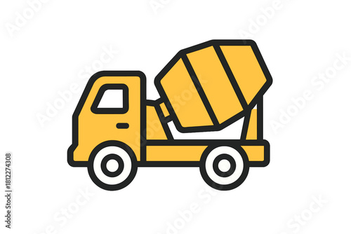 Yellow cement mixer truck vehicle used for transporting concrete on construction sites