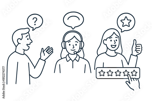Customer service feedback rating experience with support agent and customer review