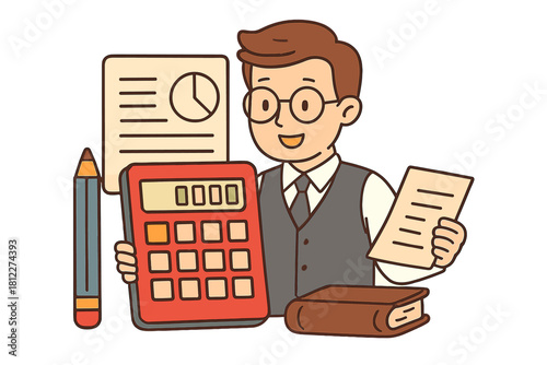 Professional man calculating expenses and taxes using a large calculator and financial reports