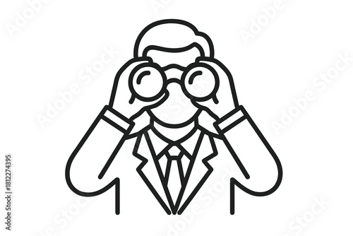 Businessman using binoculars searching for business opportunities and future success