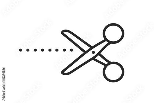 Black outline of scissors cutting a dotted line for coupon or boundary