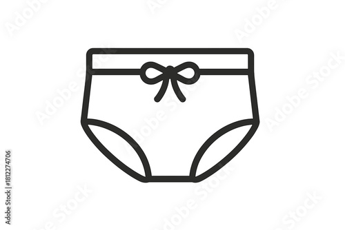 Simple black silhouette of women's intimate apparel panties or bikini bottoms with a bow