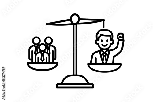 Individual power and influence balanced against a collective group on a scale