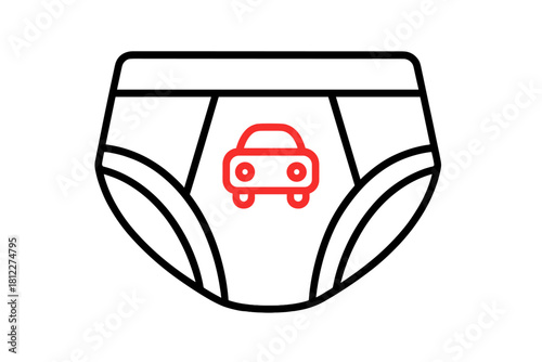 Toddler potty training underwear featuring a minimalist outline design and small red car symbol