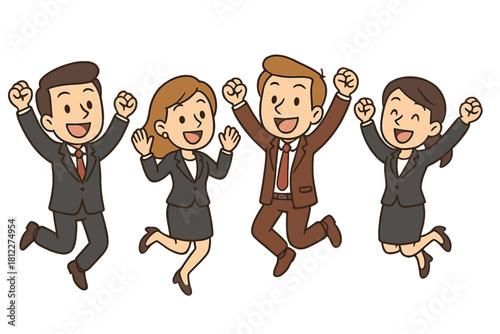 Happy business team celebrating success jumping high in the air with raised fists