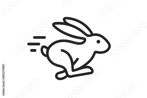 Minimalist line icon of a fast running rabbit or hare with speed lines