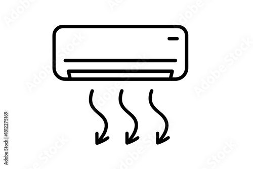 Wall mounted air conditioner unit blowing cold air flow symbol for climate control