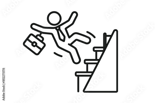 Businessman falling down stairs symbolizing career failure and workplace safety risk
