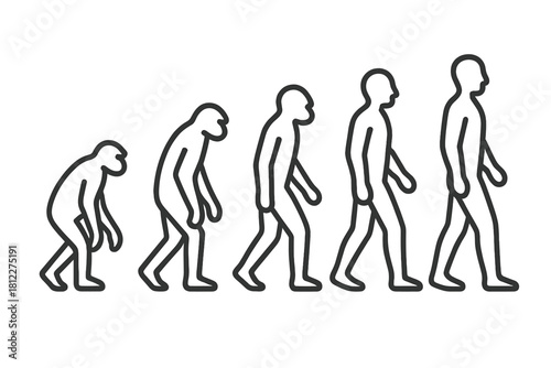 Evolutionary sequence of human development from primate ancestors to modern upright walking man