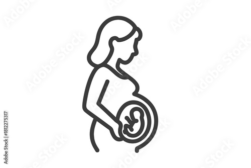 Pregnant woman profile view showing fetus development inside the womb during gestation
