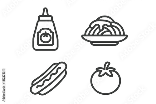 Outline symbols representing popular meals, condiments, and fresh produce
