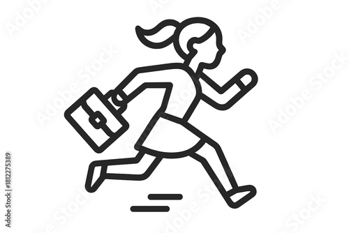 Professional female worker running quickly with a briefcase symbolizing urgency and speed