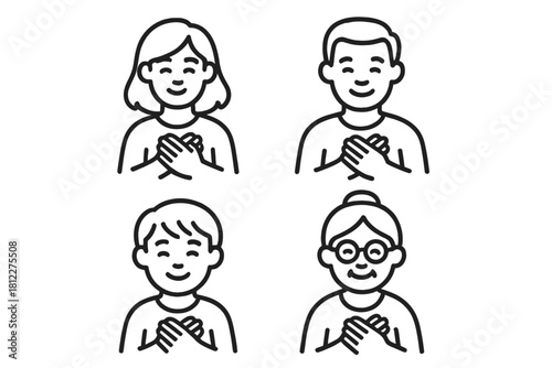 Group of diverse people showing respect and gratitude by placing hands over their hearts