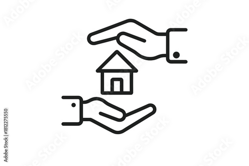 Hands holding and protecting a small house symbol representing home security and property insurance